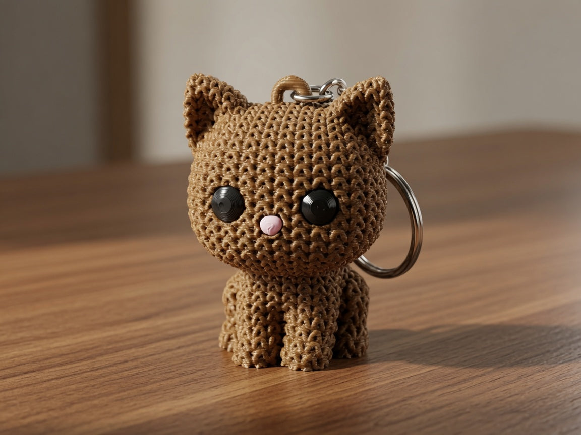 3D Printed Knitted Kitten Keychain