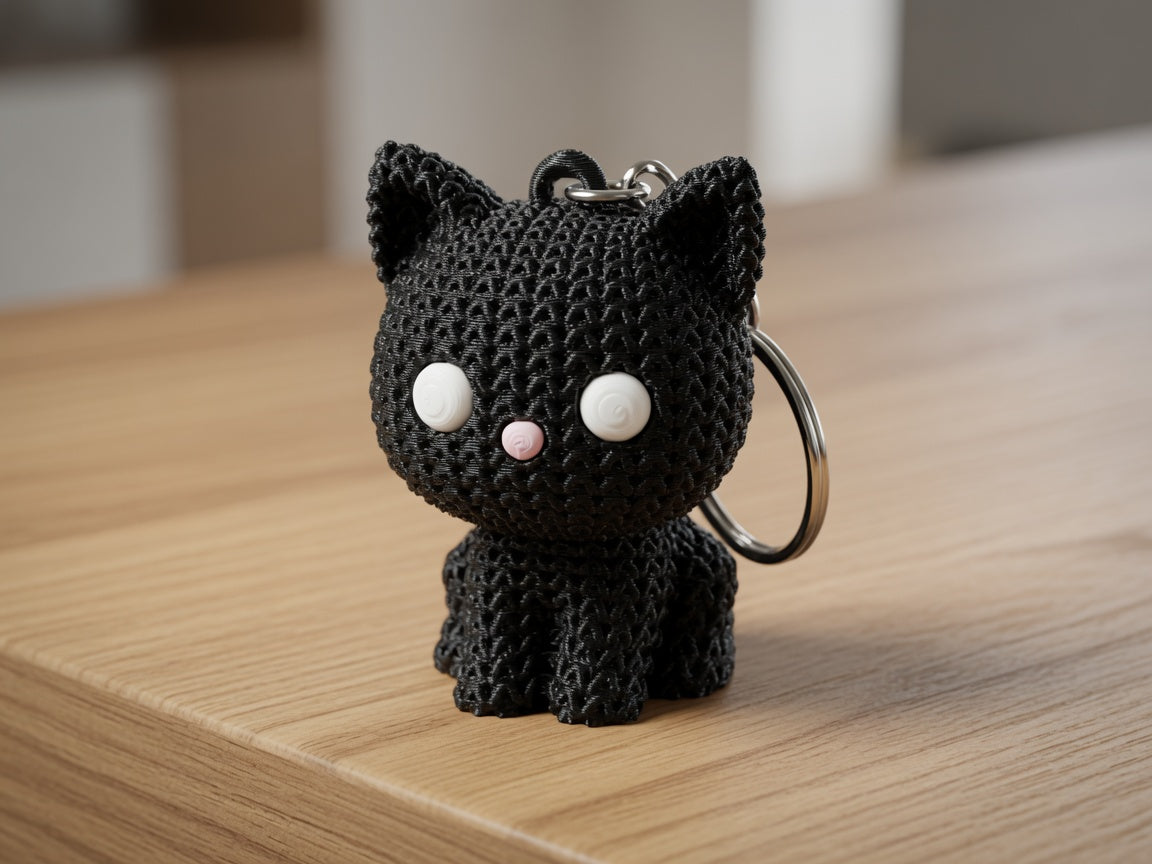 3D Printed Knitted Kitten Keychain