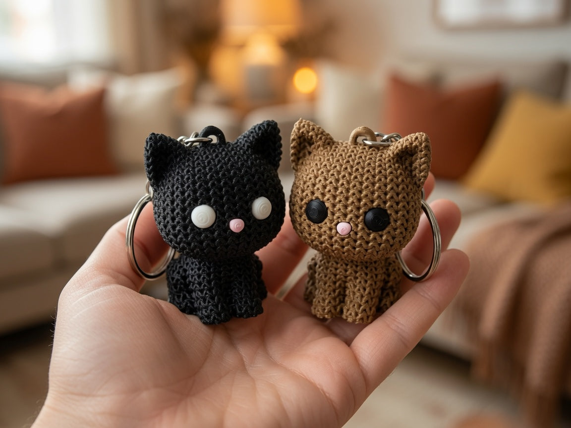 3D Printed Knitted Kitten Keychain