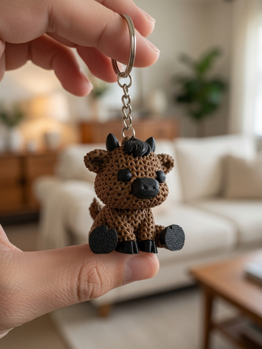 Knitted Brown Highlander Cow Keychain