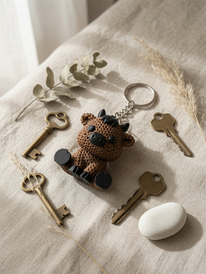 Knitted Brown Highlander Cow Keychain