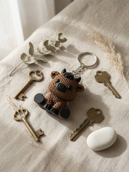 Knitted Brown Highlander Cow Keychain
